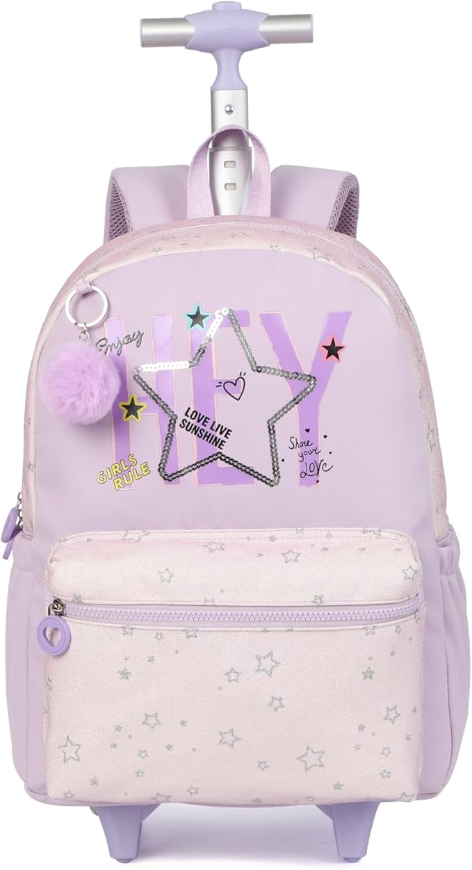 kingdisen Kids Backpack for Girls Luggage School Trolley Bag with Lunch Box 3pc Set (HEY PURPLE)