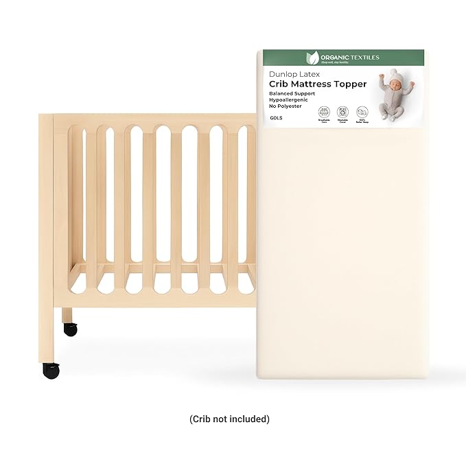 ORGANIC TEXTILES Organic Baby Mattress Topper with Wool Removable Cover - GOLS/GOTS Certified - Breathable, Hypoallergenic, 2" Standard (52"x28")