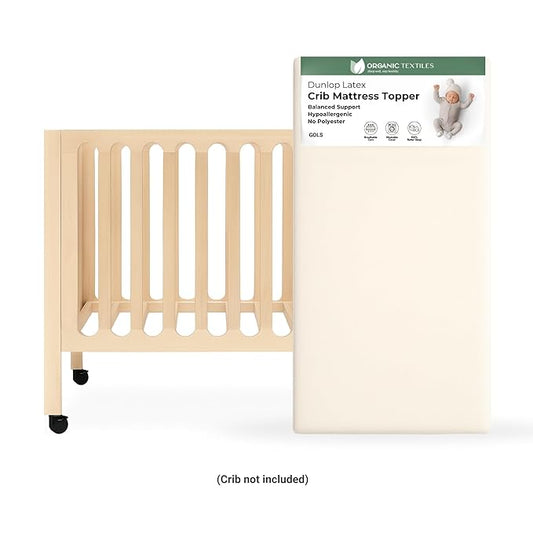 ORGANIC TEXTILES Organic Baby Mattress Topper with Wool Removable Cover - GOLS/GOTS Certified - Breathable, Hypoallergenic, 2" Standard (52"x28")