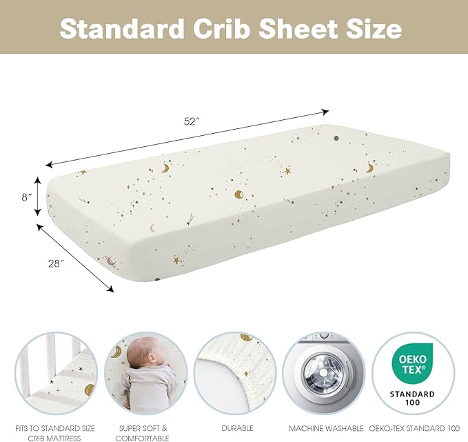 Little Grape Land Crib Sheets Baby Toddler Sheets 4 Pack Fitted for Boys Girls, Standard Size 28x52‘’ Crib Mattress, Super Soft Breathable Washable Microfiber Starry Galaxy