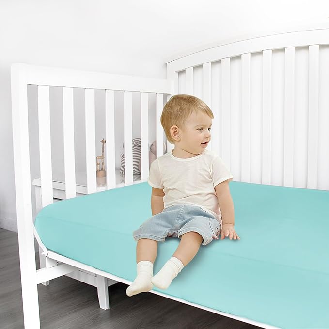 Stretchy Crib Sheets for Boys or Girls, 2 Pack Baby Crib Sheets Fitted for Standard Crib and Toddler Mattress 52" x 28", Soft and Breathable Fitted Crib Sheet Neutral, Aqua Blue