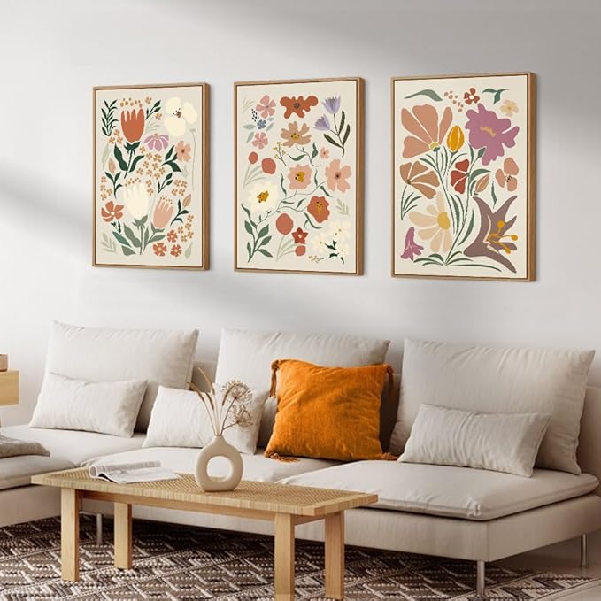 CHDITB Matisse Framed Canvas Wall Art Flower Abstract Wall Painting, Wildflower Wall Art,Boho Floral Wall Decor, Minimalist Matisse Botanical Art Print For Girl Room Bedroom Living Room Office 24"x36"