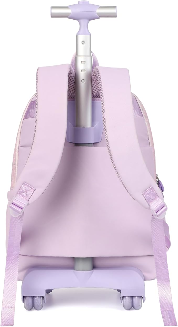 kingdisen Kids Backpack for Girls Luggage School Trolley Bag with Lunch Box 3pc Set (HEY PURPLE)