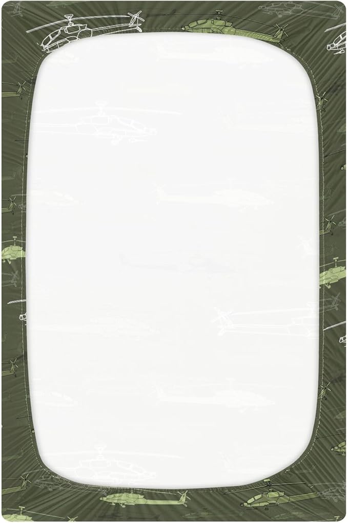 Helicopters Green Crib Sheets Soft Breathable Fitted Baby Crib Sheets Mattress Cover for Girl Boys, 52" x 28" x 9"
