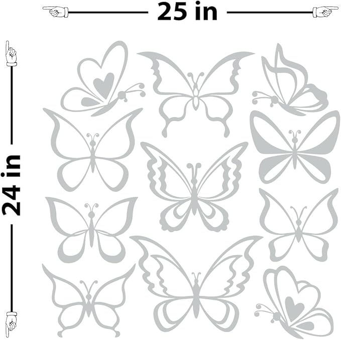 The Decal Guru Butterfly Wall Art Vinyl Stickers DIY Nursery or Girls Room Decor Peel and Stick Butterflies Decals (Light Grey, 24x25 inches)