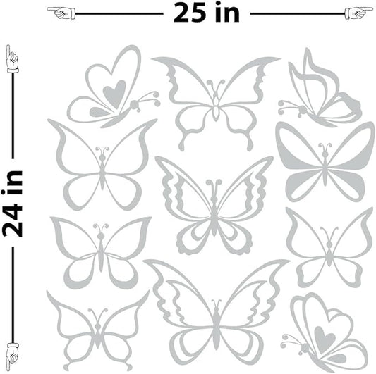 The Decal Guru Butterfly Wall Art Vinyl Stickers DIY Nursery or Girls Room Decor Peel and Stick Butterflies Decals (Light Grey, 24x25 inches)