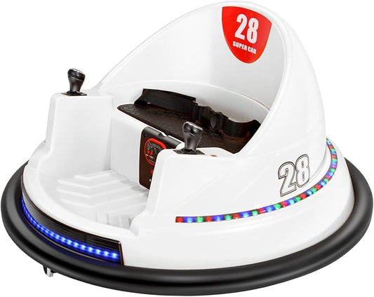 Edostory Electric Ride On Bumper Car Kids 12V 3-Speeds for Toddlers, 1.5-8 Years Old Baby Bumping Toy Cars, DIY Sticker Baby Toy Gifts, Remote Control, Bluetooth, 360 Spin ASTM-Certified White