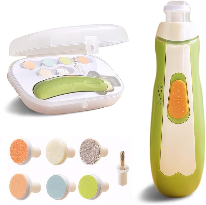 Baby Electric Nail Trimmer | Safe + Easy Baby Nail File, Baby Nail Clipper + Nail Filer Buffer for Newborn, Toddler, or Children's Fingernails/Toenails, 7 Grinding Heads, LED Light, Storage Case