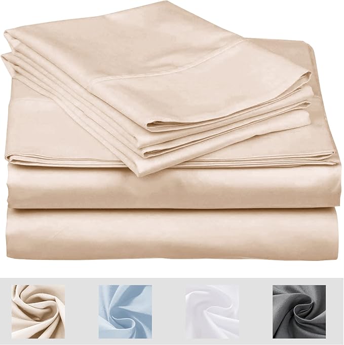 Twin Beige Sheet Set, 4 Piece Microfiber Bed Sheets，Soft Flat Bed Sheets Cover, Hotel Luxury 1800 High Thread Count Comfy Sheets, 21" Deep Pocket Fitted Sheets, Wrinkle Free