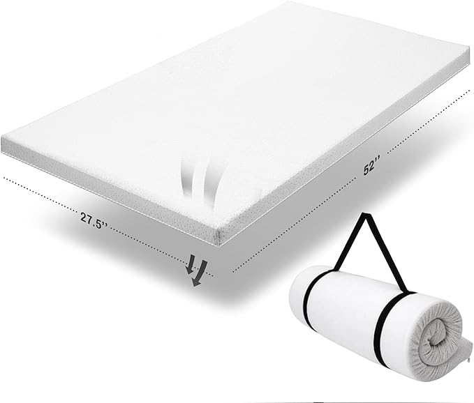 Organic Cotton Toddler Mattress Topper | Ventilated 2-Inch Memory Foam CertiPUR-US Topper Pad, Waterproof & Washable Cover for Toddler Bed, Soft Padding, Nonslip Bottom, Travel Strap, 52"x27.5"x2"