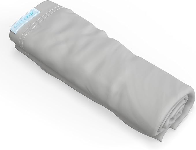 QuickZip Crib Extra Zip-On Sheet (SecureFit Wraparound Base Not Included) - Faster, Safer, Easier Baby Crib Sheets - Misty Gray 100% Cotton - Fits All Standard Crib Mattresses