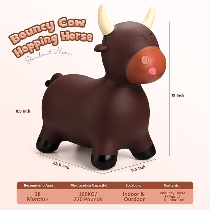 Upper Rider Bouncy Horse Hopper, Inflatable Farm Cow Bouncy Bull, Bounce and Ride on Animal Bouncer for Toddlers, Indoor Outdoor Birthday Gifts for Boys Girls 18 Months 2 3 4 5 6 Years Old