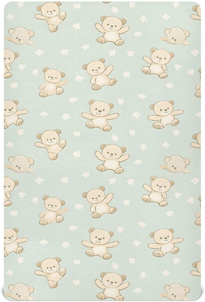 Baby Crib Sheets Fitted Crib Sheet Standard Crib and Toddler Mattress for Boys Girls 39 * 27in Pink Starfish Shell Pattern (Bear White Flower Pattern, Medium)
