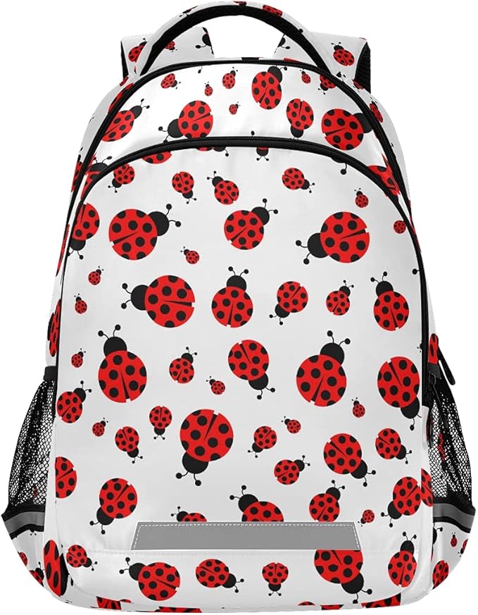 MNSRUU School Backpack with Chest Strap, Cute Red Ladybug Laptop Backpack, Travel Hiking Backpack for Boys Girls, Rucksack, Knapsack One Size