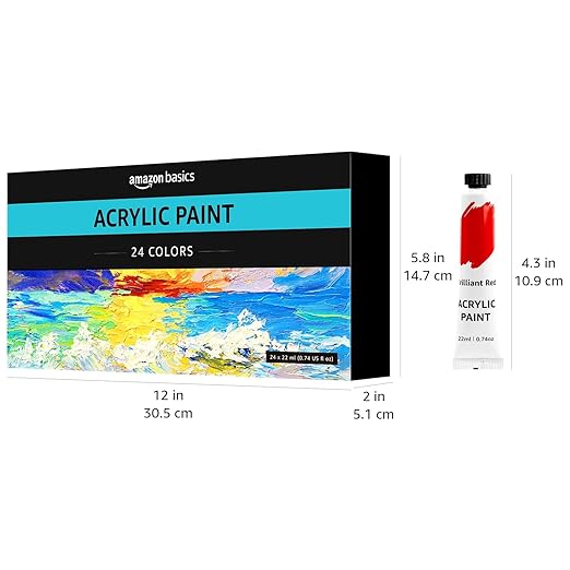 Amazon Basics Acrylic Paint Tubes, 24 count (Pack of 1), Multicolor