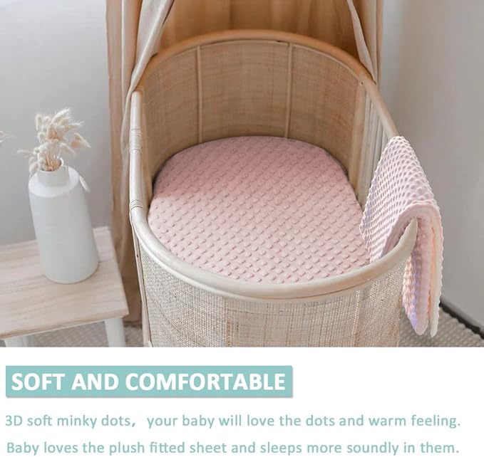Owlowla Bassinet Sheet Set,Ultra Soft Minky Cradle Sheets Universal Fitted Bassinet Pad/Mattress for Baby Boys Girls(Cream/Baby Blue)