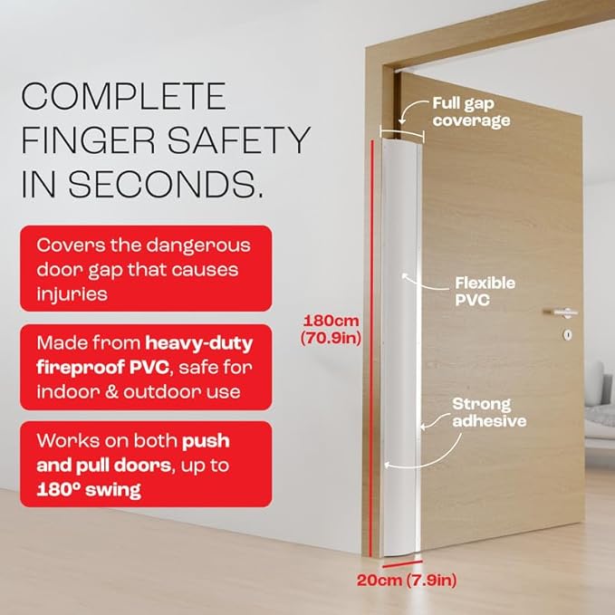 Door Finger Pinch Guard, Heavy Duty Child Safety Finger Protector for Door Hinges, Baby Proofing Jam Protector, Easy Install with Included Tape, Door Safety for Indoor/Outdoor, White, 2-Pack