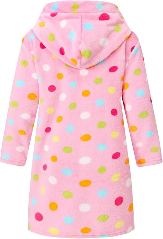 Girls Fleece Hooded Robe Warm Sleepwear for Toddler Kids Soft Fuzzy Bathrobe Gifts
