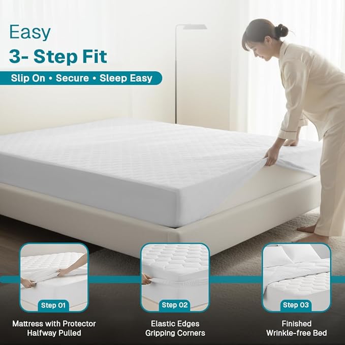 FABDREAMS Organic Quilted Mattress Protector | King Mattress Pad| Mattress Cover| Naturally Breathable | Noiseless| Fits up to 17" Deep Pockets| Temperature Regulating | King | White
