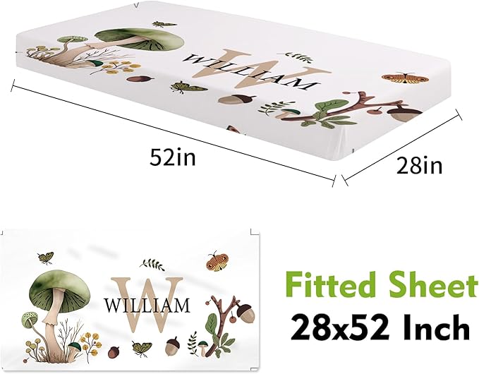 Personalized Crib Bedding Set, Toddler Plant Theme Set with Name, 2 Pcs Baby Crib Set for Infant Babys, Comfort Double Layer Blanket and Crib Sheet, Newborns Gifts