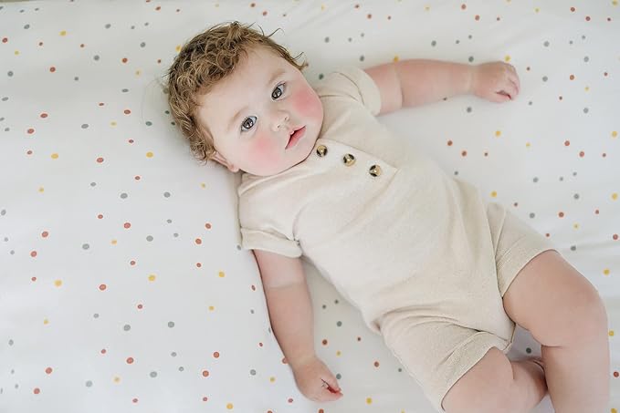 Ecolino Fitted Crib Sheet, 100% Organic Cotton Baby Crib Sheets for Boys and Girls. Fits Standard Crib and Toddler Mattresses, Soft and Breathable in Dots