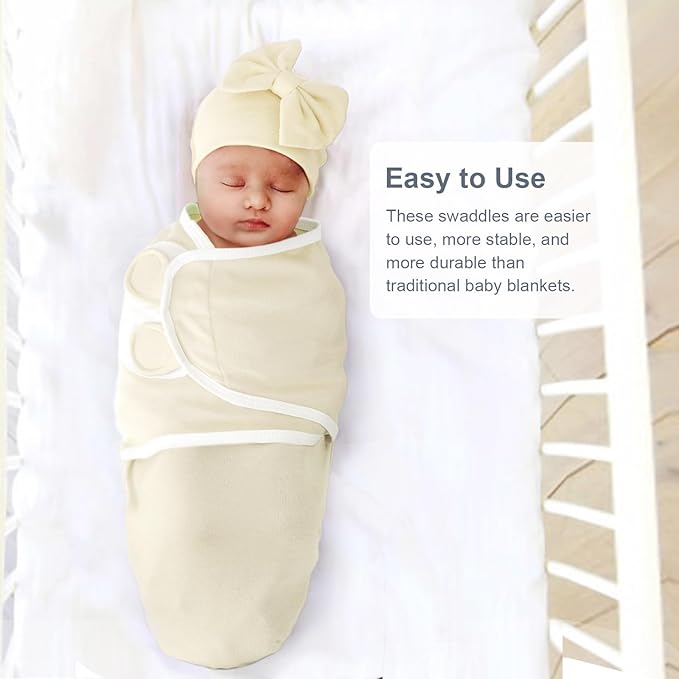 DRESHOW BQUBO 3 Pack Baby Swaddle Sleep Sacks Baby Swaddling Blanket Wrap Newborn Swaddle Sack with Big Bow Hat for Boys Girls 6-12 Lbs Newborns & 0-3 Months Girls Boys