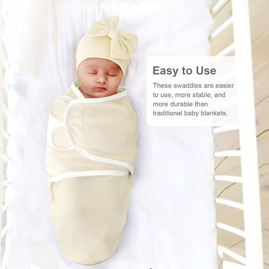 DRESHOW BQUBO 3 Pack Baby Swaddle Sleep Sacks Baby Swaddling Blanket Wrap Newborn Swaddle Sack with Big Bow Hat for Boys Girls 6-12 Lbs Newborns & 0-3 Months Girls Boys
