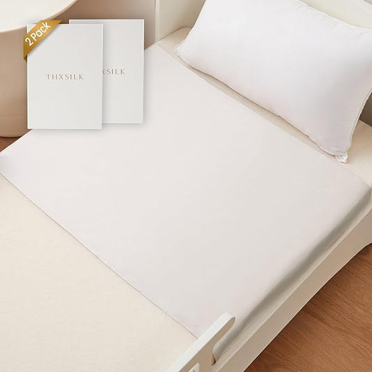 THXSILK 100% 7A+ Grade Mulberry Silk Baby Crib Sleeve Slip for Hairloss and Bald Spot, Soft and Breathable for Toddler Hair Protection 41.4inch*20.5inch, Pearl White 2 Pack