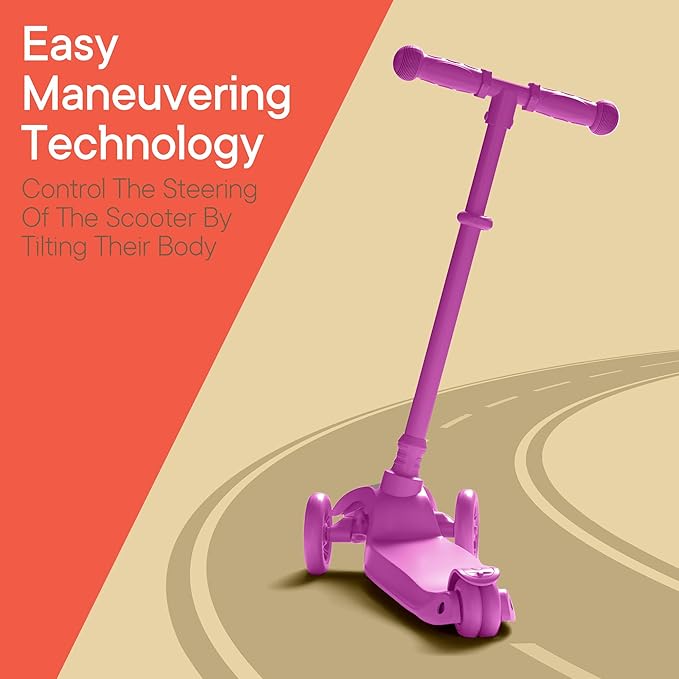 Pink Mini 3 Wheel Scooter for Kids – Lean-to-Steer with LED Light-Up Wheels, Adjustable Handlebar, Wide Anti-Slip Deck, Smooth PU Wheels, Rear Foot Brake – Toddler Scooter for Ages 2+