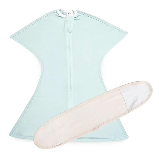 SleepingBaby Zipadee-Zip Transition Swaddle and Snuggle Strap Bundle - Roomy Baby Swaddle Blanket with Zipper Convenience and Wearable Blanket Accessory - Classic Mint, Small (4-8 Month)