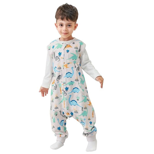 WONDAY Baby Sleep Sack with Feet, Toddler Wearable Blanket with Leg 0.5Tog Sleeveless Sleep Sacks for Baby (Dino,12M-2T)