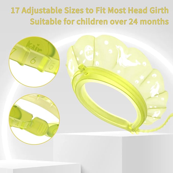 kair Baby Kids Shower Cap Soft Adjustable Silicone Toddler Bath Visor Children Hair Washing Hat Keep Kids Shield Water Out of Eyes & Ears (Yellow, Head Size 17"-24" More Than 24 Months)