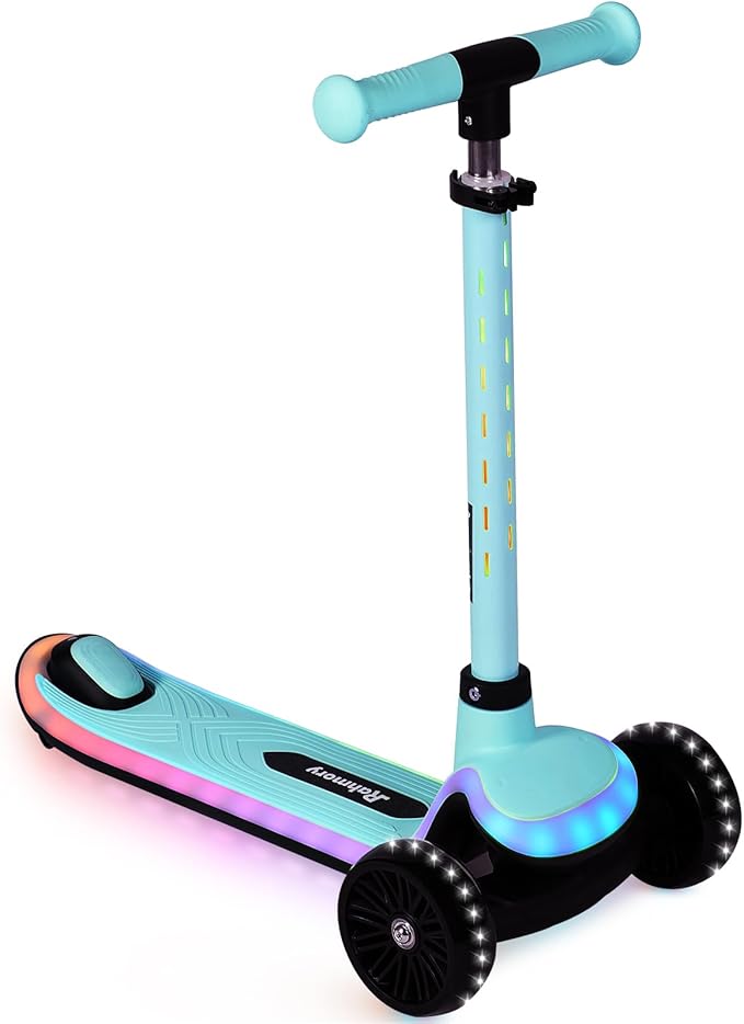 Light-Up Scooter for Kids 3-8,20 Dynamic Light Patterns for Evening Play Safety - Lean-to-Steer Kick Scooter with Adjustable Handlebar (Grows with Child) - Gift for Boys & Girls