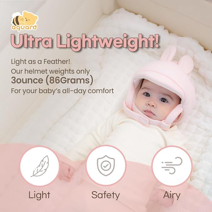 Baby Head Protector- Baby Helmet Cotton, Adjustable & Ultra-Lightweight Head Protector for Crawling & Walking Infants, Toddlers (Bunny(Pink))