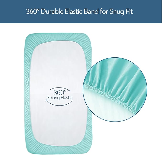 Stretchy Crib Sheets for Boys or Girls, 2 Pack Baby Crib Sheets Fitted for Standard Crib and Toddler Mattress 52" x 28", Soft and Breathable Fitted Crib Sheet Neutral, Aqua Blue