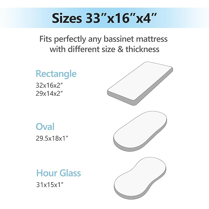TILLYOU Baby Bassinet Sheets for Girls Boys, Fit for Hourglass Oval Rectangle Bassinet Mattress Sheets, 33”X16”, 2 Pack Brilliant Little Flowers and Purple