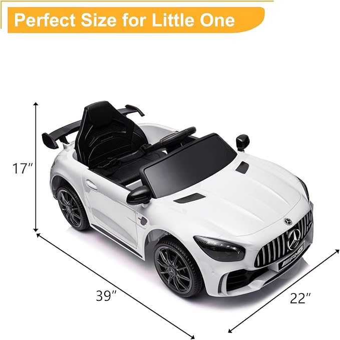 Winado 12V Ride on Car, Licensed Mercedes Benz AMG GTR Battery Powered Electric Vehicle, w/Parent Remote, Wider Seat, LED Lights, Openable Doors, MP3 Player, Smooth Start, 3 Speeds - White