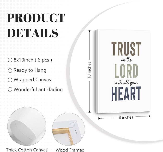 Bible Verses Wall Art Decor Christian Boy Nursery Canvas Wall Decor Boy Kids Room Posters Scriptures Religious Prints Modern Children Christian Pictures Artwork for Bedroom 8x10x6 Inch Wrapped Canvas