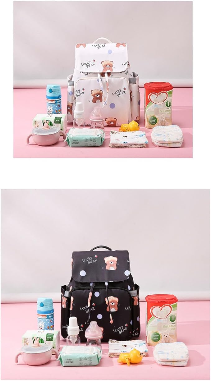 Multi Compartment Diaper Bag with Stylish Print Design Waterproof Oxford Fabric Backpack for Moms Travel Outdoor