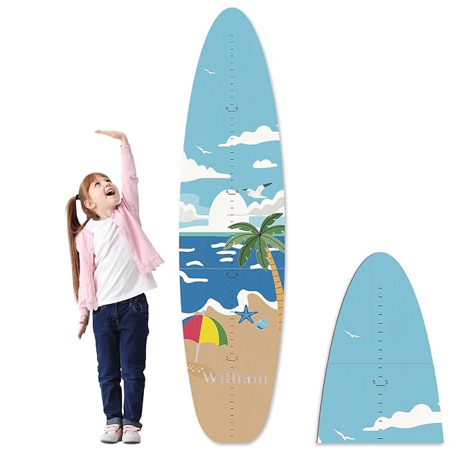 Personalized Name Growth Chart, Surfboard Children's Height Growth Chart Wall Board, Precision Height Measuring Instrument for Nursery Room, 63" x 15.4"