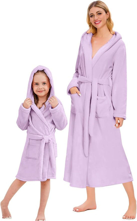 Umeyda Girls & Women Fleece Hooded Robes, Soft Fuzzy Bathrobe Warm Plush Fluffy Bath Robe for Kids Womens