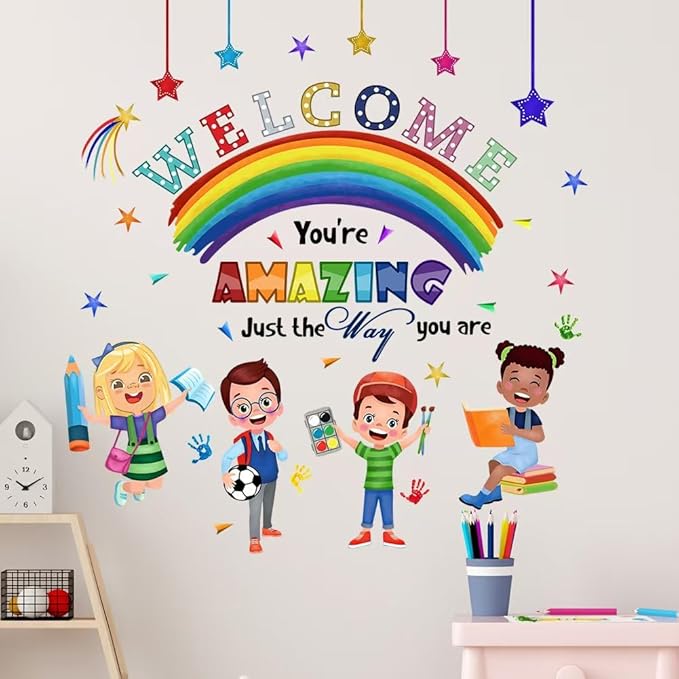 Mirabuy Kids Inspirational Quotes You are Amazing Wall Decal Reading Corner Rainbow Wall Stickers for Classroom Kids Playroom Nursery Reading Room Bedroom