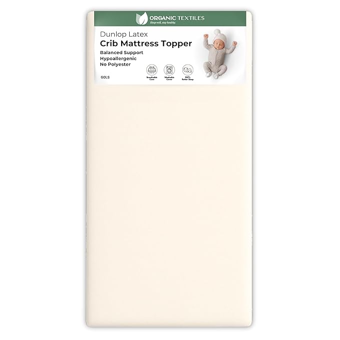 ORGANIC TEXTILES Organic Baby Mattress Topper with Wool Removable Cover - GOLS/GOTS Certified - Breathable, Hypoallergenic, 2" Standard (52"x28")