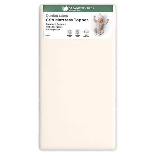 ORGANIC TEXTILES Organic Baby Mattress Topper with Wool Removable Cover - GOLS/GOTS Certified - Breathable, Hypoallergenic, 2" Standard (52"x28")