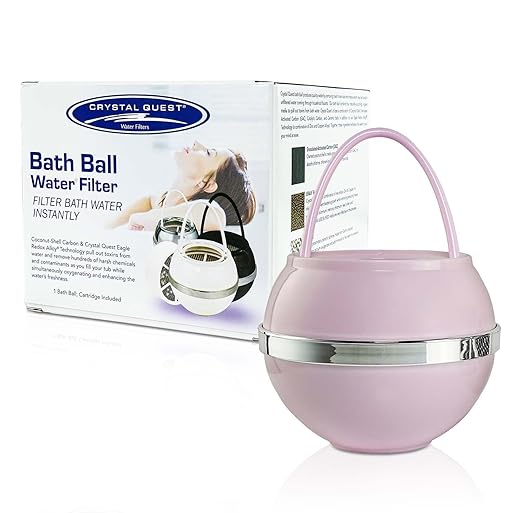 Crystal Quest Bath Ball Water Filter for Bathtub - 3-Stage Filtration, Removes Chlorine, Chloramine & Byproducts, 2,500 Gallons, BPA Free, pH Balanced Water, Fits Most Tubs, Easy Install - Pink
