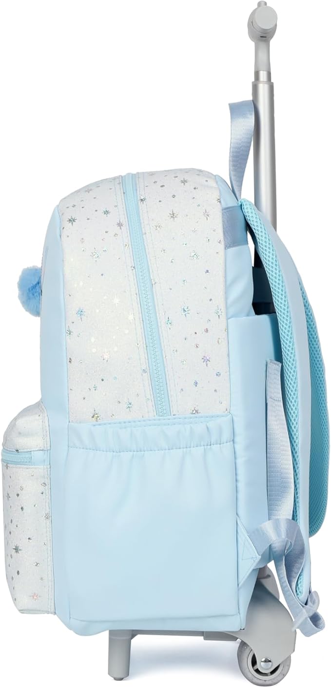 kingdisen Cute travelers club blue Rolling Backpack for women with wheels Rolling cart (HEY BLUE)