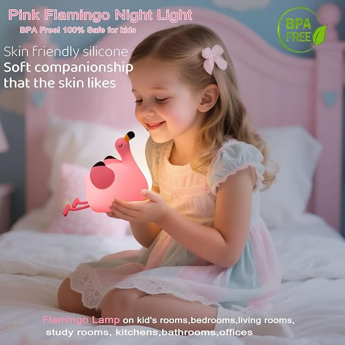 DREAMING MY DREAM Flamingo Night Light,Dimmable Silicone Animal Nursery Night Light,Pink Flamingo Lamp Decor for Kids Room Bedroom,Birthday Christmas Unique Gift for Kids boy Girls