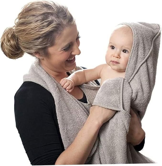 Hooded Baby Towel Hands Free Newborn Apron Towel Cotton Bath for Babies Toddlers 90x90 cm Grey