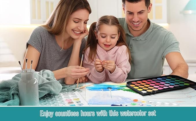 Watercolor Paint Set- 48 Colors Washable Water Paint with Palette, 3 Brushes & Refillable Water Brush Pen, Non Toxic, for Kids, Beginners, Adults & Artists