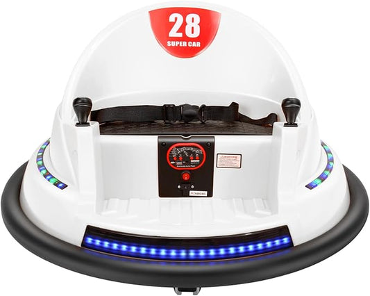 Edostory Electric Ride On Bumper Car Kids 12V 3-Speeds for Toddlers, 1.5-8 Years Old Baby Bumping Toy Cars, DIY Sticker Baby Toy Gifts, Remote Control, Bluetooth, 360 Spin ASTM-Certified White